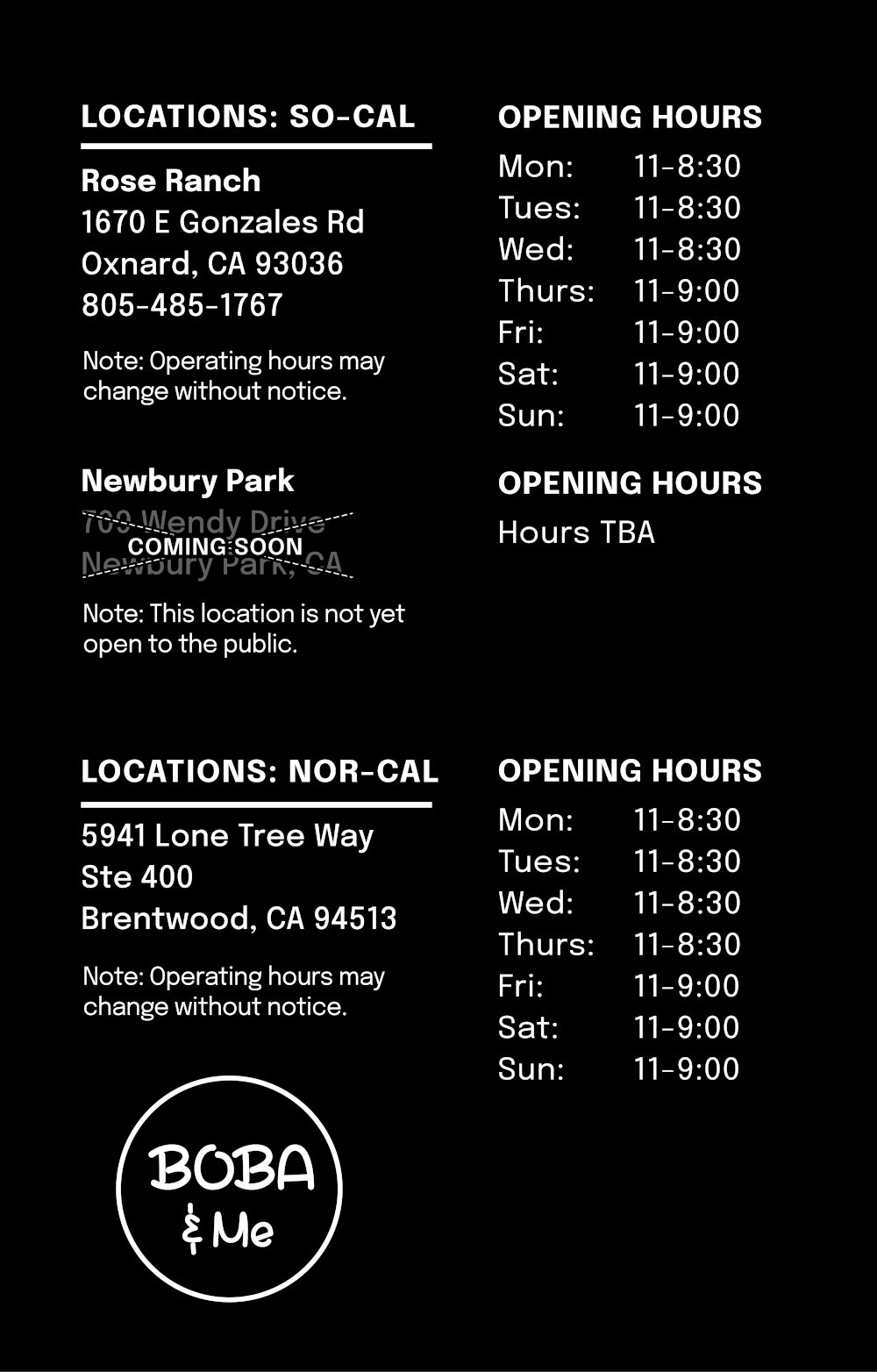 Hours and Locations
